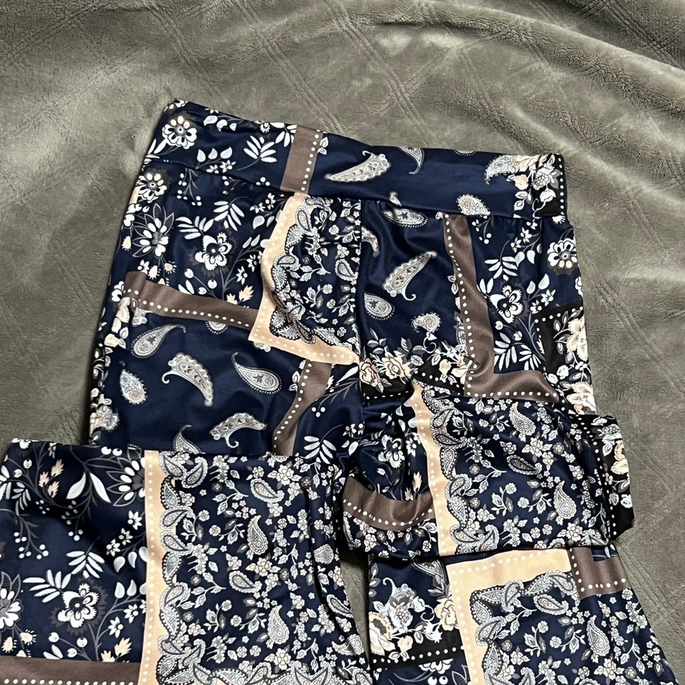 Navy and Cream Paisley Print Pants